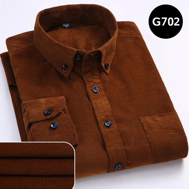 100% Cotton Men's Corduroy Shirts Long Sleeve Casual Regular Fit Business Dress Shirts Man Comfortable Pocket Clothes 7XL 6XL
