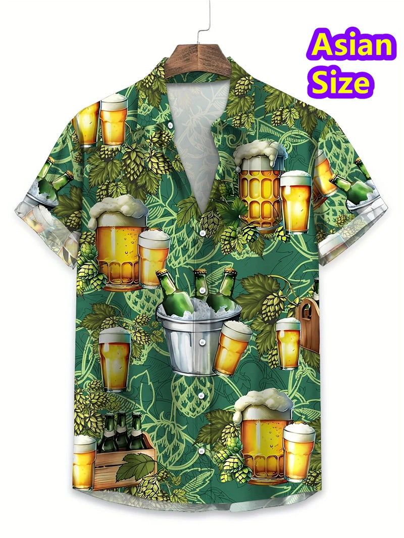 Hawaiian Shirt Man Streetwear Car Beer 3d Print Graphic Street Beach Men's Shirt Casual Short Sleeves Button-down Shirt Man Top