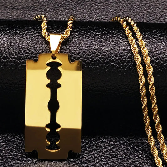 Blade Pendant Necklace – Gold Stainless Steel Chain for Men & Women