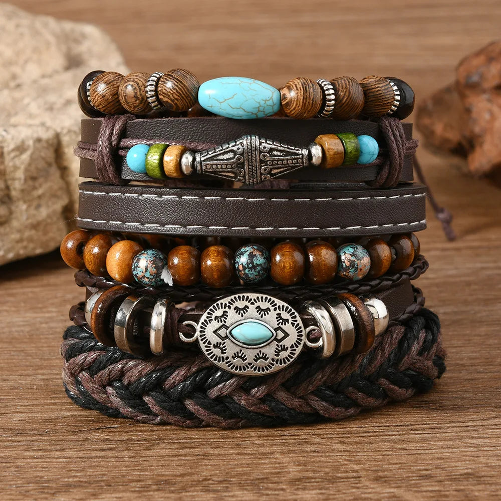 Vintage Feather Casual 6 Pc/set Tree Handmade Men Bracelets Male Women Leather Bracelets Men Bangle Wholesale Jewelry Gift