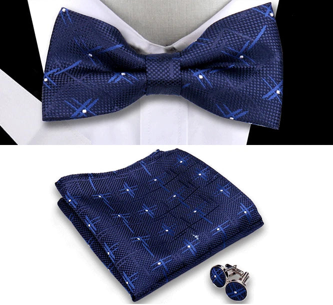 Classic Mens Bow Tie Handkerchief Cufflinks Set Jacquard Bowtie For Man Wedding Business Butterfly Knot Gift Man Accessories