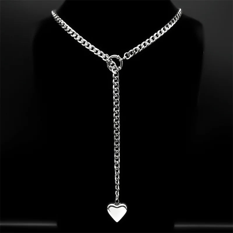 قلادة على شكل نجمة على شكل قلب وسلسلة طويلة للنساء والرجال من الفولاذ المقاوم للصدأ على شكل سلسلة على شكل حرف Y قابلة للتعديل