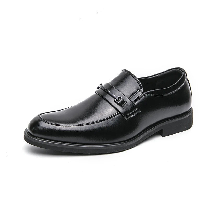 Men's Formal Leather Shoes Classic Style Slip On Loafers Round Toe Breathable Non-Slip Business Dress Wedding Office Casual Shos