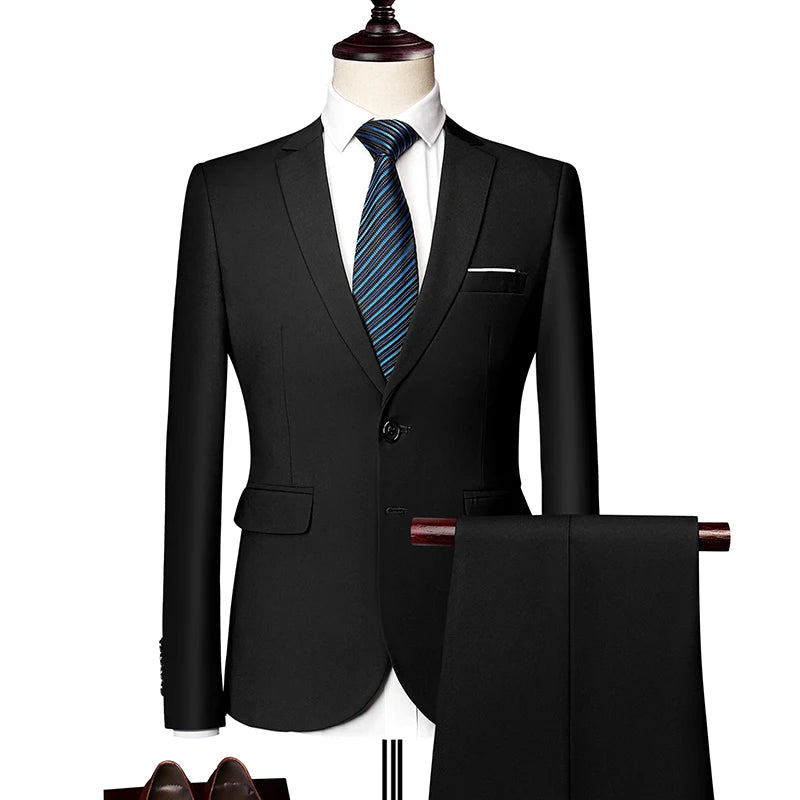 Men's 2024 Business Casual Wedding Suit Black Two-Piece Set with Waistcoat And Trousers Fashionable And Handsome Trend