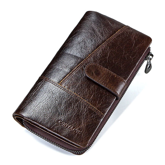 Men’s Leather Clutch Wallet – Genuine Leather Long Wallet with Card Holder & Phone Pocket – High-Quality Daily Use