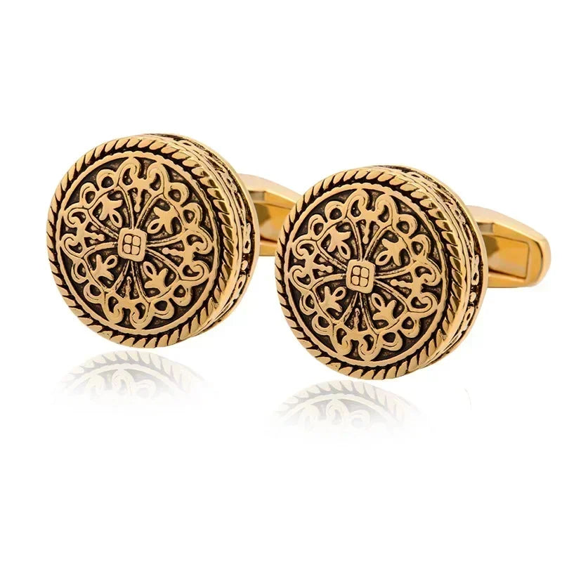 Carved Antique Gold Silver-color Greek Royal Pattern Cufflinks Banquet Suit Shirt French Cuff Links High-end Men's Jewelry Gifts
