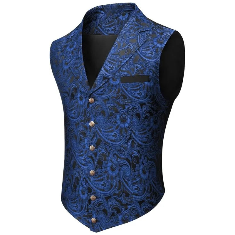 Men's Paisley Gothic Vest | Victorian Steampunk Waistcoat with Notched Lapel for Tuxedo/Formal Events Themed Weddings