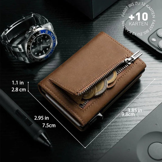 Men’s RFID Wallet – Ultra-Thin Trifold with Zipper Coin Pocket – Anti-Theft Card Holder for Daily Use