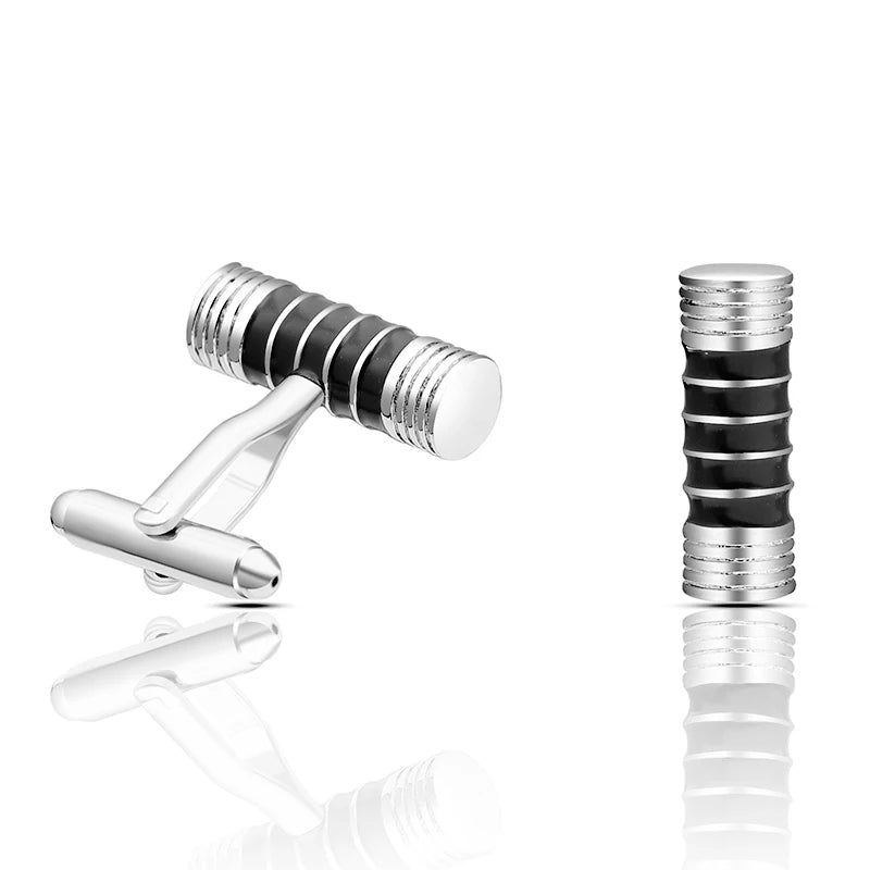 Personality Brass Thread Cylinder Cufflinks Blue Black Enamel Sleeve Button For Men's Shirt Suit Jewlery Accessories