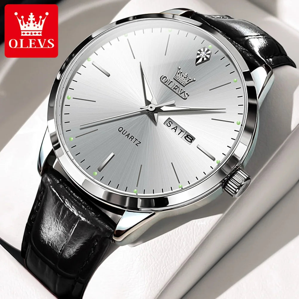 OLEVS Men’s Watch – Dual Calendar Luminous Quartz Waterproof Business Wristwatch