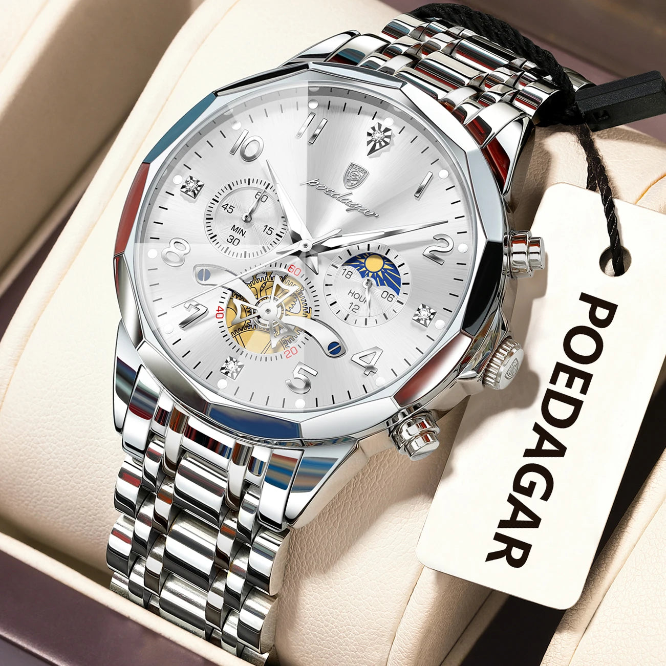 POEDAGAR Luxury Men’s Watch – Chronograph Waterproof Stainless Steel Quartz