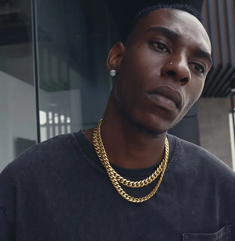 Men’s Cuban Link Chain – 316L Stainless Steel Gold Necklace Gift