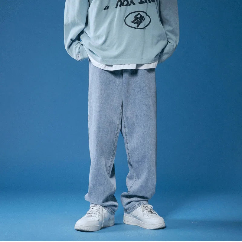 جينز رجالي، جينز كبير للمراهقين، بنطلون رجالي، جينز، بنطلون واسع، أزياء رجالية، ملابس الشارع، ملابس رجالية كورية