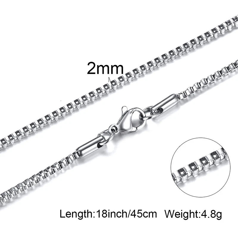 1/2/3MM Thin Chain Necklace for Men,Stainless Steel Square Box Chain Link Collars,Male Jewelry Gift