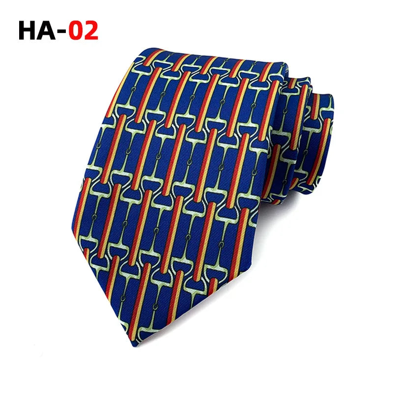 Men Tie 8cm Silk Tie For Man Luxury Vintage Design Print Necktie Cravat For Shirt Suit Wedding Party Stripe Cravats Silk Feeling