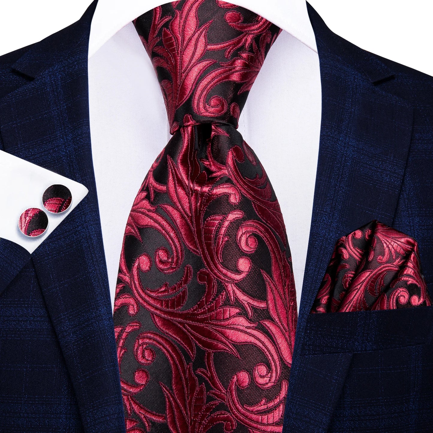 Hi-Tie 100% Silk Luxury Mens Ties Floral Black Gold Ties Paisley NeckTie Pocket Square Cufflinks Set Men's Wedding Party Tie