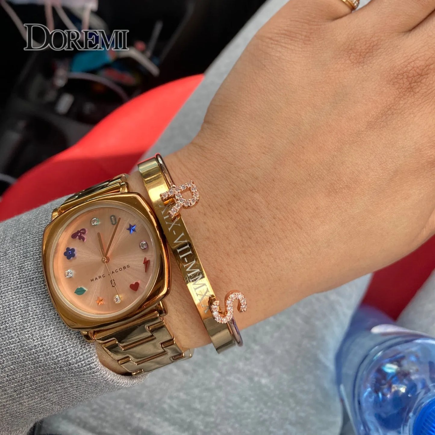 DOREMI Custom Letter Bracelet Baby bangle Zirconia Pave Setting Initial bracelet Child & Adult size for  Unique Cuff Jewelry