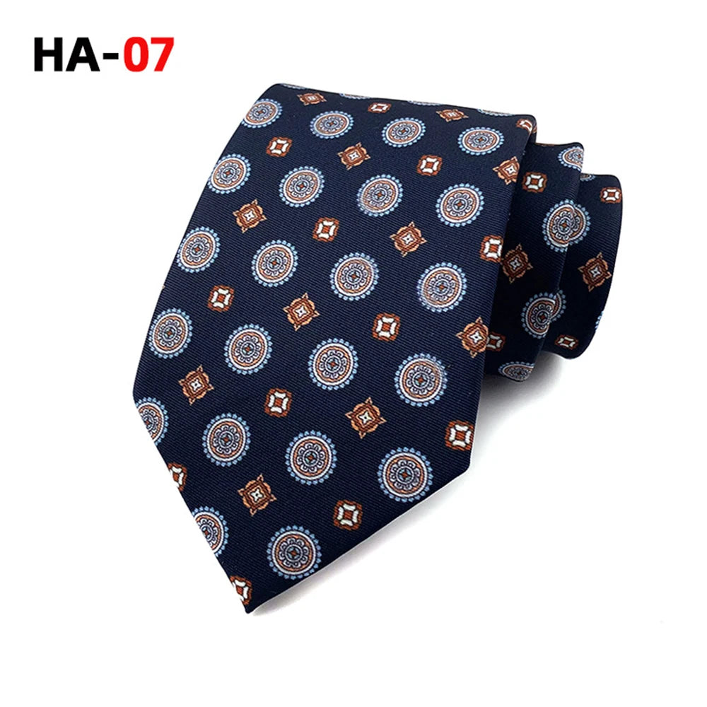 Men Tie 8cm Silk Tie For Man Luxury Vintage Design Print Necktie Cravat For Shirt Suit Wedding Party Stripe Cravats Silk Feeling