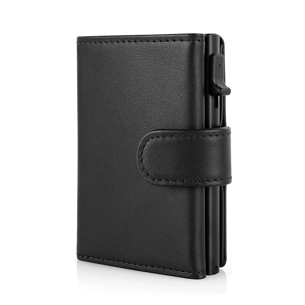 Men’s Slim Pop-Up Wallet – RFID Blocking Leather Card Holder with Metal Case & Coin Pocket – Minimalist Daily Use