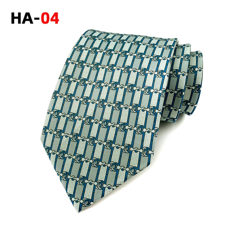 Men Tie 8cm Silk Tie For Man Luxury Vintage Design Print Necktie Cravat For Shirt Suit Wedding Party Stripe Cravats Silk Feeling