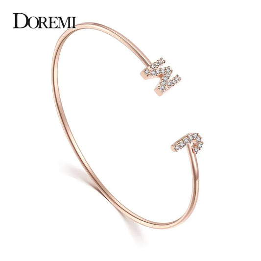 DOREMI Custom Letter Bracelet Baby bangle Zirconia Pave Setting Initial bracelet Child & Adult size for  Unique Cuff Jewelry