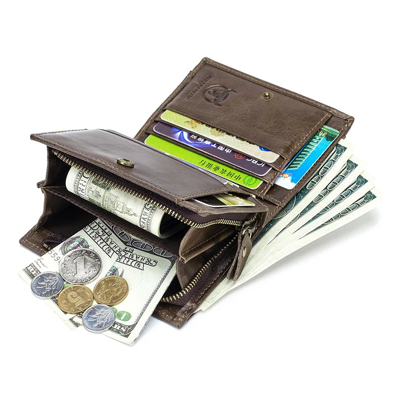 Men’s Leather Wallet – RFID Blocking Genuine Leather Bifold with Coin Pocket – Multifunction Card Case for Daily Use