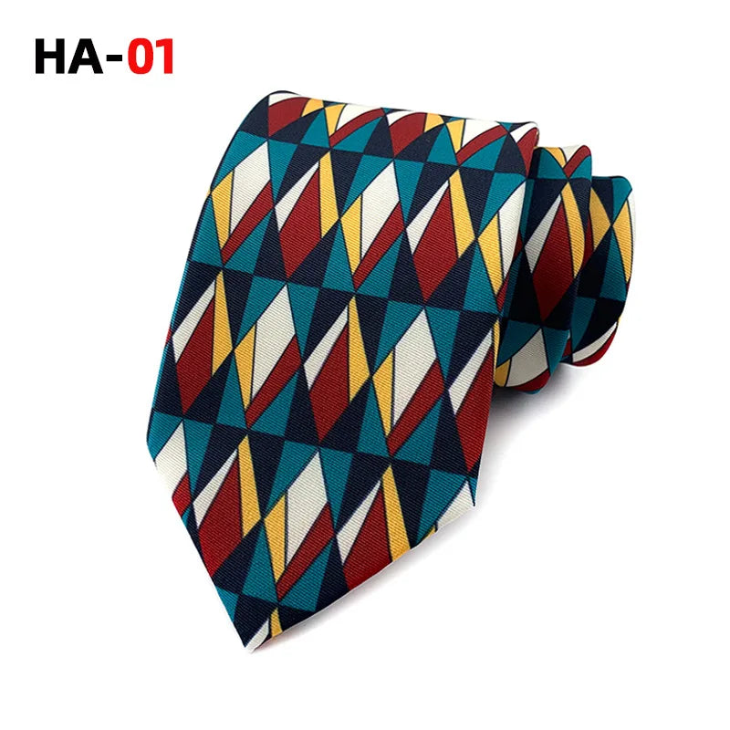 Men Tie 8cm Silk Tie For Man Luxury Vintage Design Print Necktie Cravat For Shirt Suit Wedding Party Stripe Cravats Silk Feeling