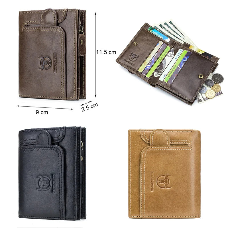 Men’s Leather Wallet – RFID Blocking Genuine Leather Bifold with Coin Pocket – Multifunction Card Case for Daily Use