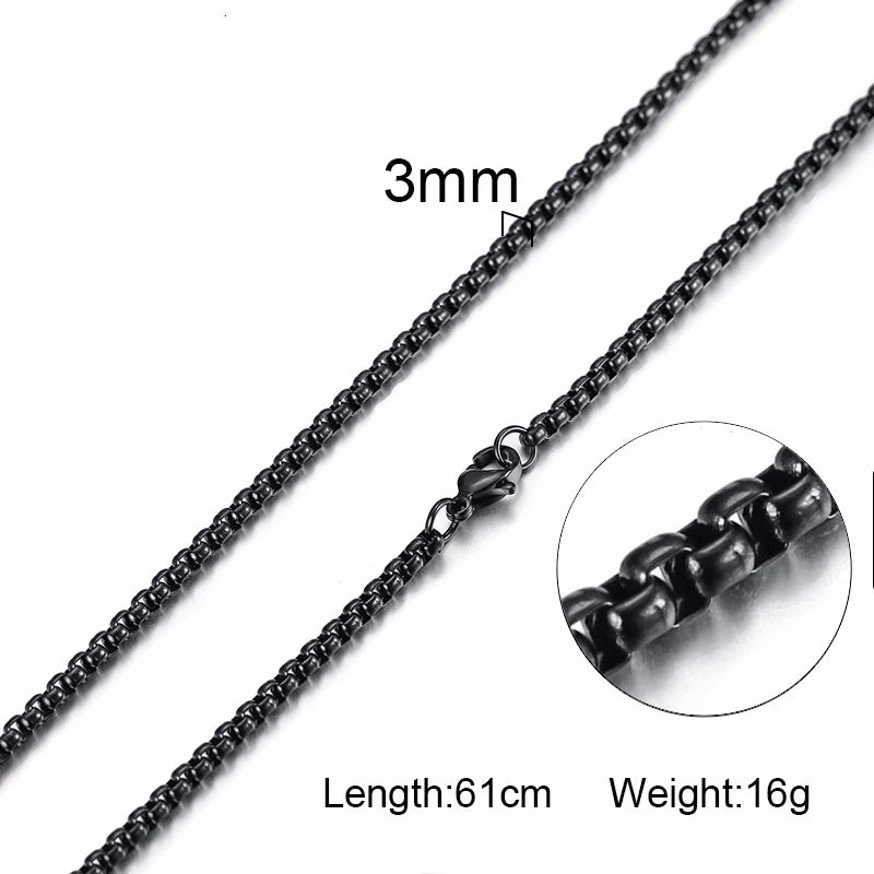 Round Box Chain for Men Boys,Gold Silver Black Plated Stainless Steel Chain Collars,Unisex Jewelry Gifts,18 to 30 Inch