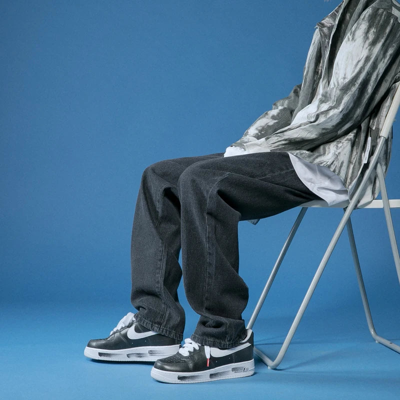 جينز رجالي، جينز كبير للمراهقين، بنطلون رجالي، جينز، بنطلون واسع، أزياء رجالية، ملابس الشارع، ملابس رجالية كورية