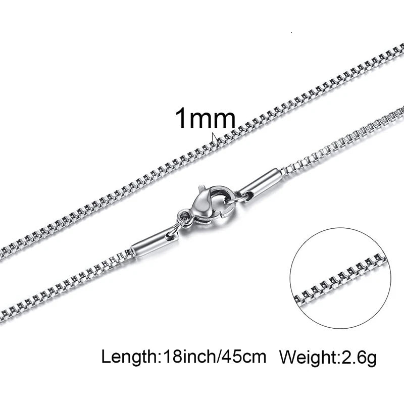 1/2/3MM Thin Chain Necklace for Men,Stainless Steel Square Box Chain Link Collars,Male Jewelry Gift