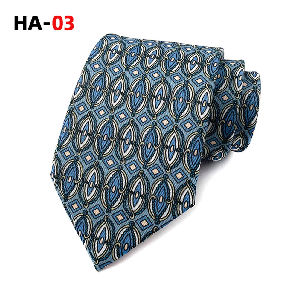 Men Tie 8cm Silk Tie For Man Luxury Vintage Design Print Necktie Cravat For Shirt Suit Wedding Party Stripe Cravats Silk Feeling