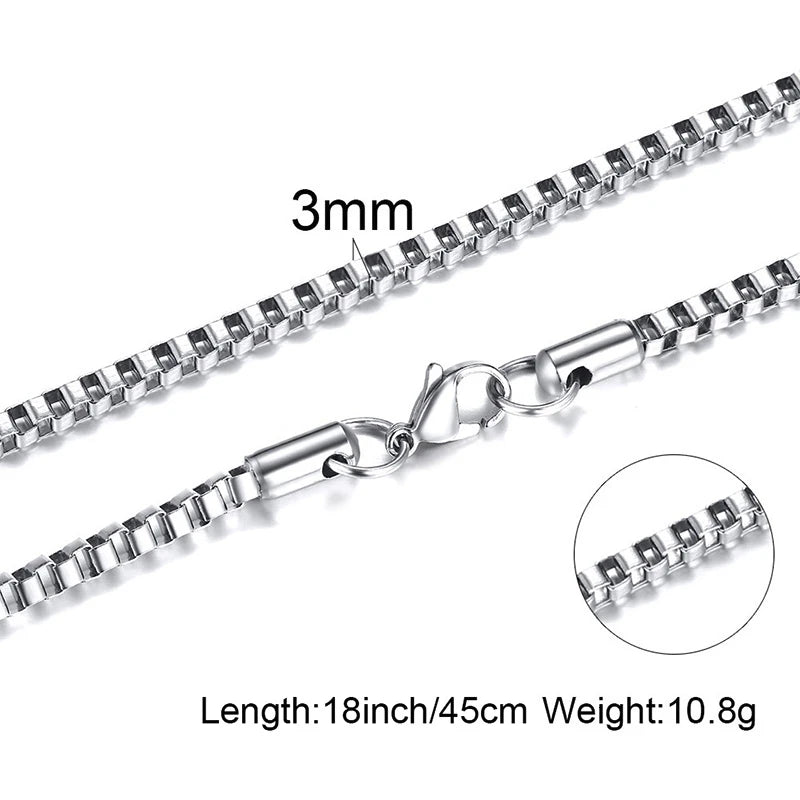 1/2/3MM Thin Chain Necklace for Men,Stainless Steel Square Box Chain Link Collars,Male Jewelry Gift