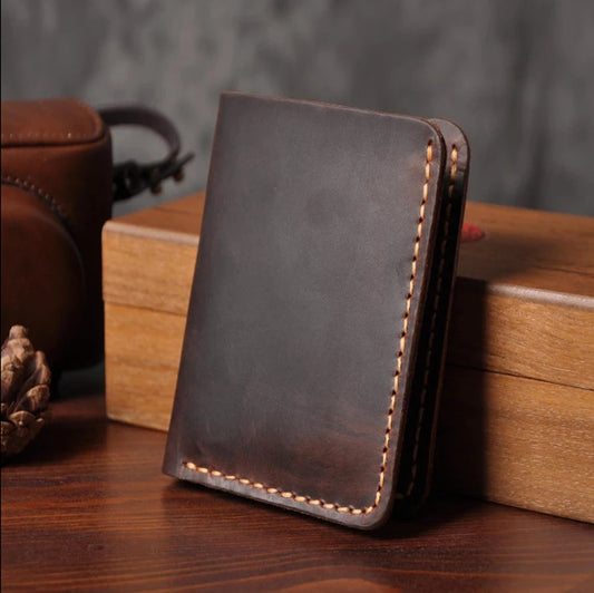 Men’s Leather Wallet – Vintage Crazy Horse Handmade Short Card Holder – Compact Daily Use for Men