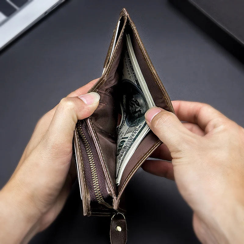 Men’s Leather Wallet – RFID Blocking Genuine Leather Bifold with Coin Pocket – Multifunction Card Case for Daily Use