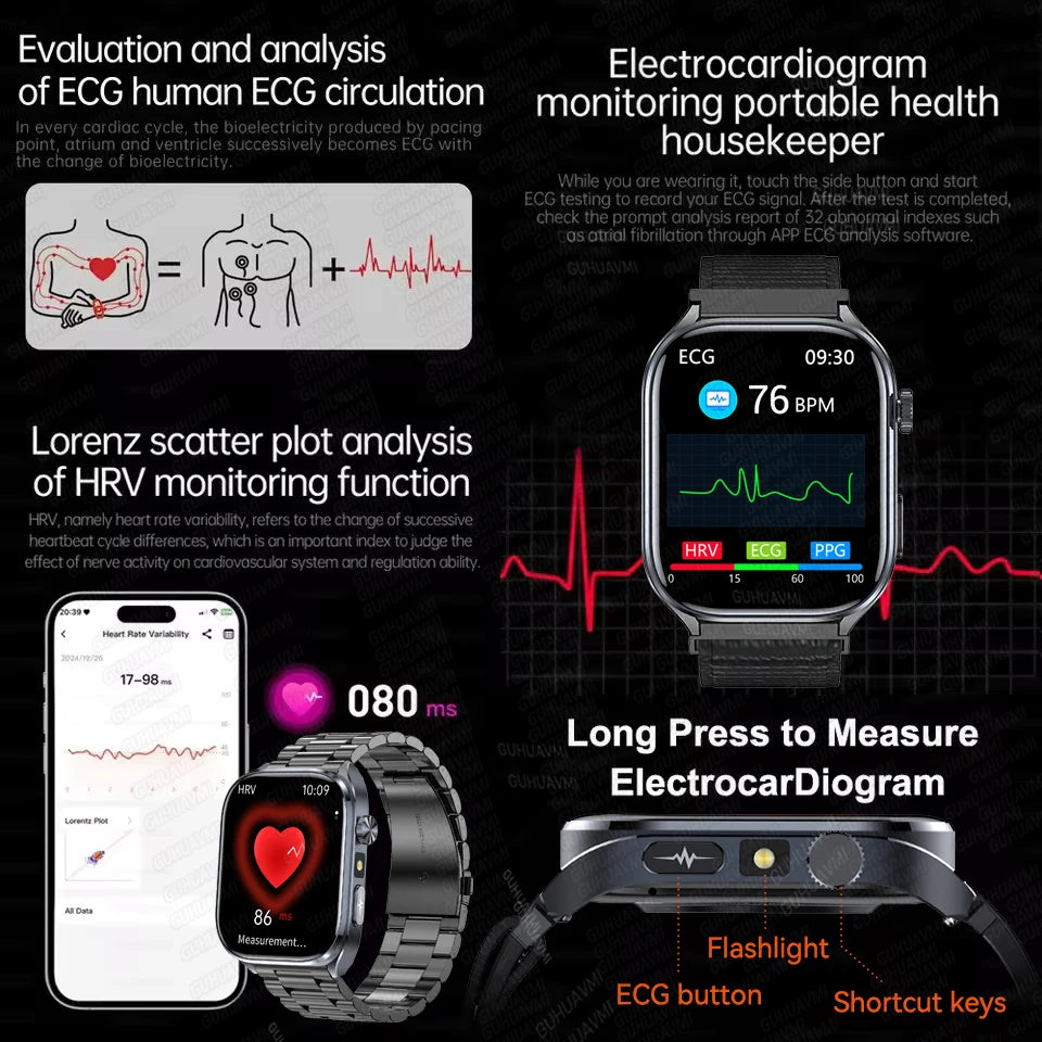 ECG Smart Watch for Men – Heart Health & Blood Pressure Monitor with BT Call