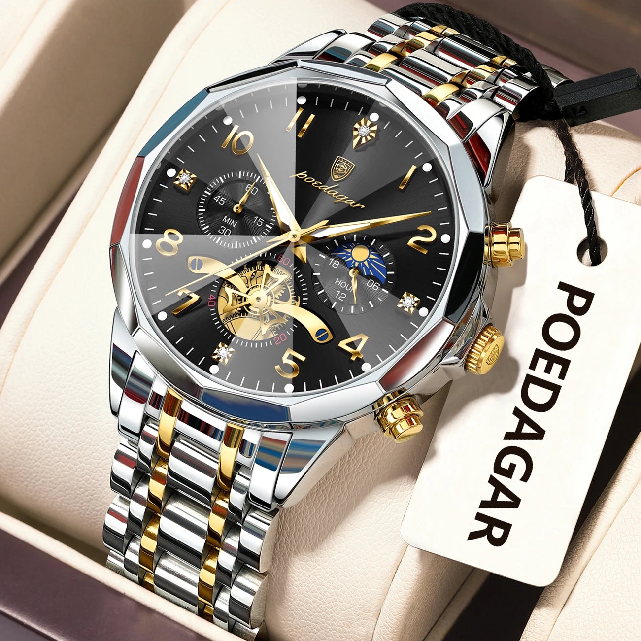 POEDAGAR Luxury Men’s Watch – Chronograph Waterproof Stainless Steel Quartz