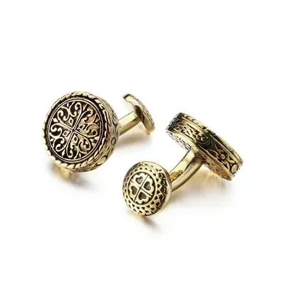 Carved Antique Gold Silver-color Greek Royal Pattern Cufflinks Banquet Suit Shirt French Cuff Links High-end Men's Jewelry Gifts