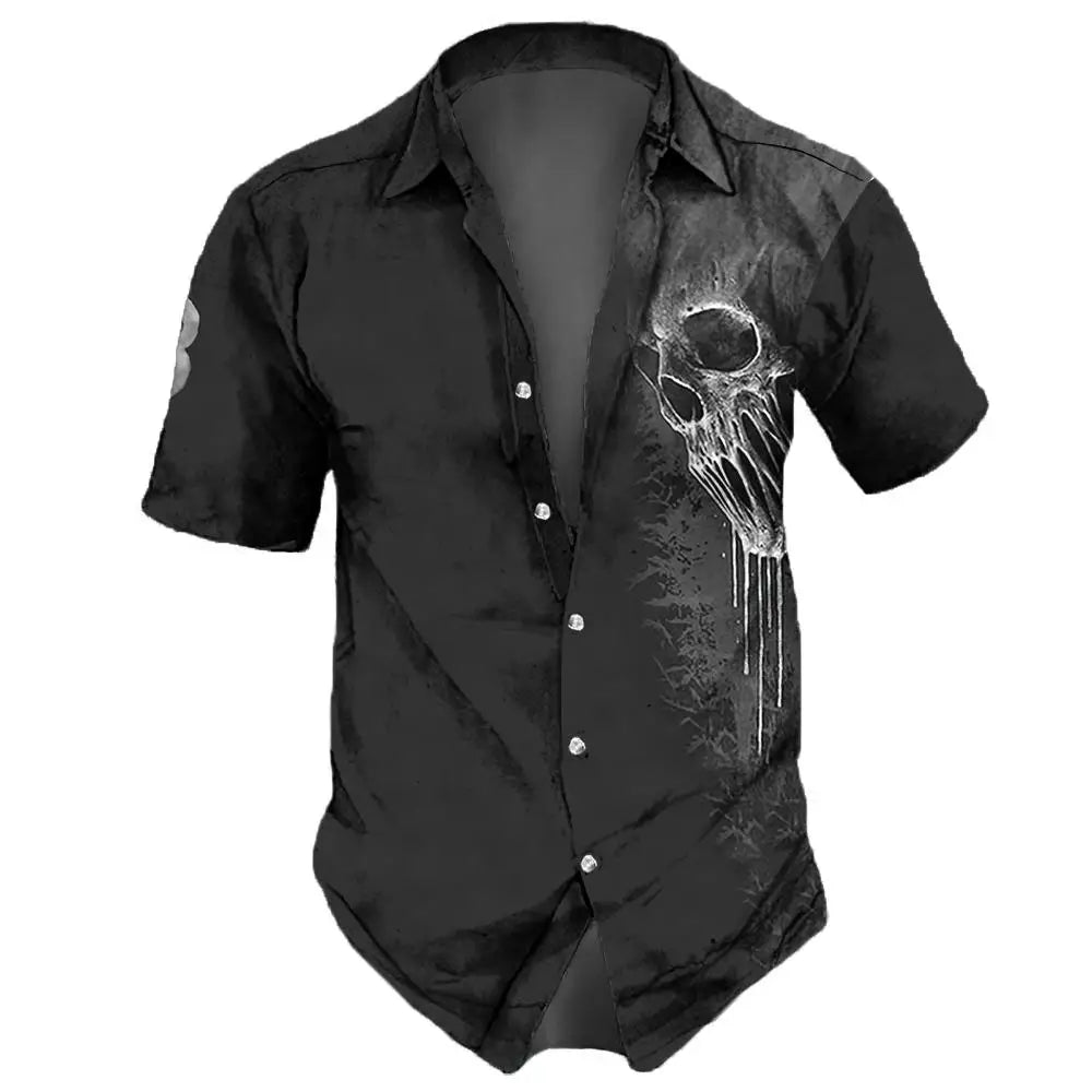 Men’s Skull Print Hawaiian Shirt – Vintage Streetwear Party Style, Summer Edition