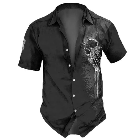 Men’s Skull Print Hawaiian Shirt – Vintage Streetwear Party Style, Summer Edition