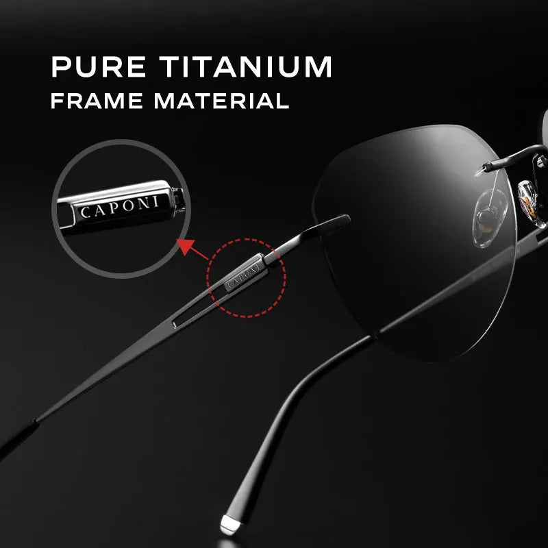 CAPONI Rimless Men's Sunglasses Polarized Photochromic UV400 Outdoor Driving Sun Glasses Titanium Alloy Fashion Eyewear BS22003
