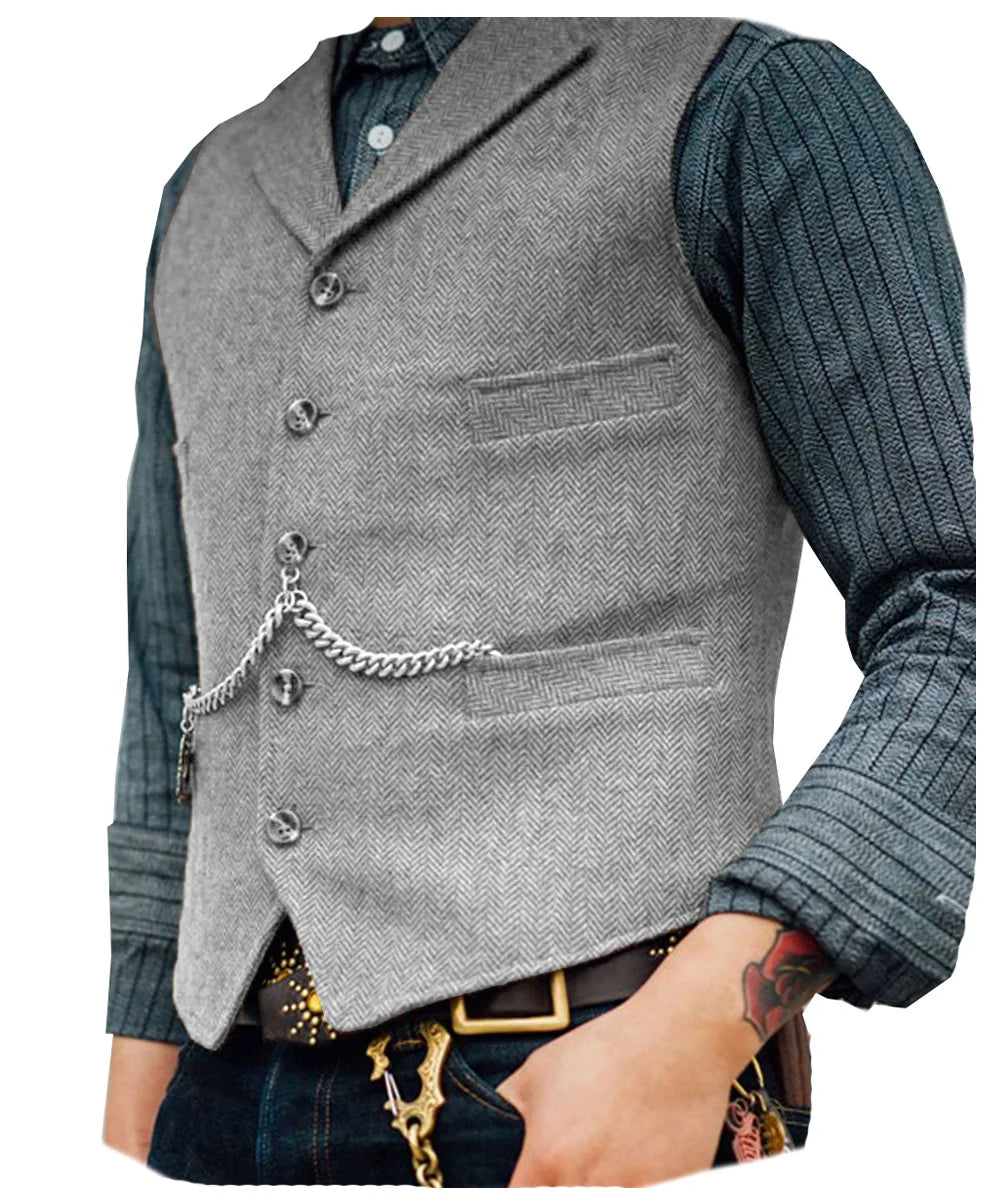 Business Waistcoat Jacket Casual Slim Fit Gilet Homme Vests for Groosmen Man Wedding Men's Suit Vest Brown Wedding Wool Tweed