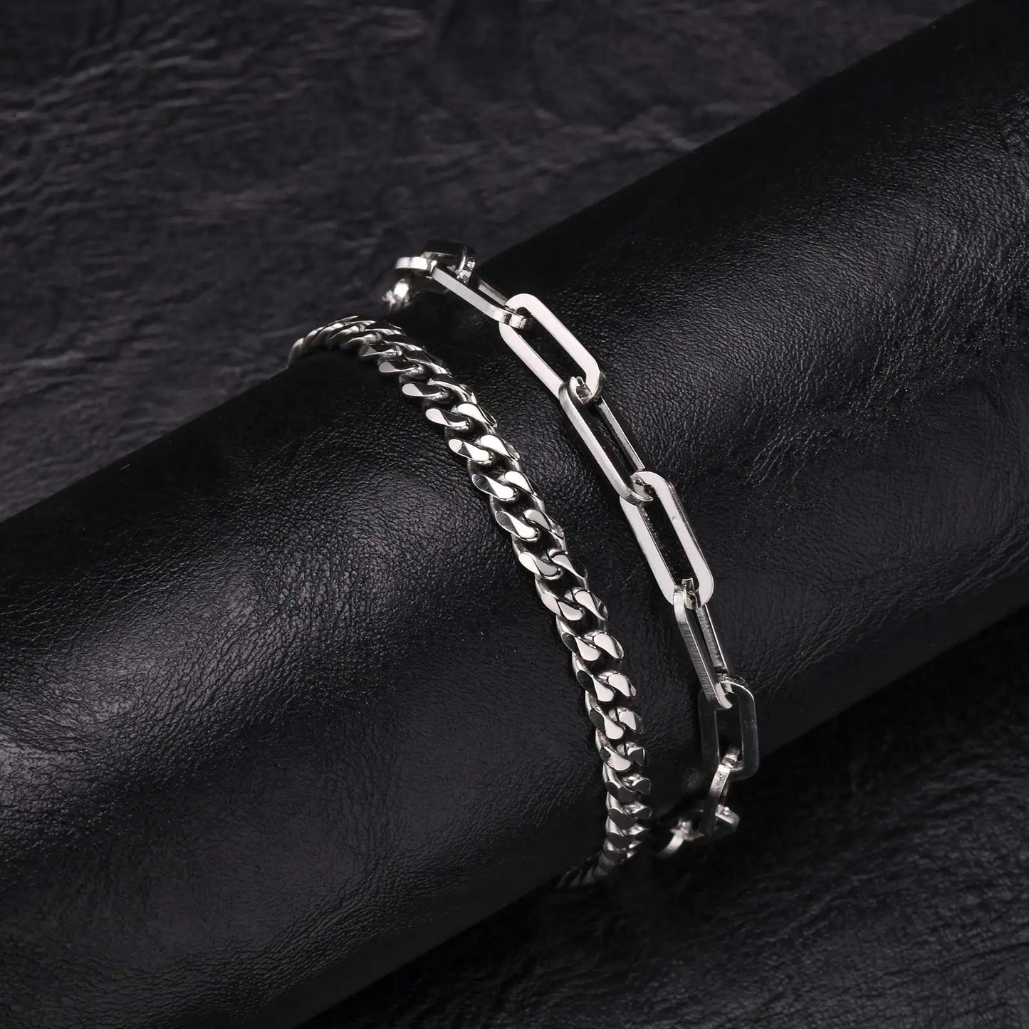 2pcs Men's Chain Bracelets,Silver Gold Black Color Stainless Steel Twisted Rope Chain,Trendy Cuban Link Chain Wristband Gift