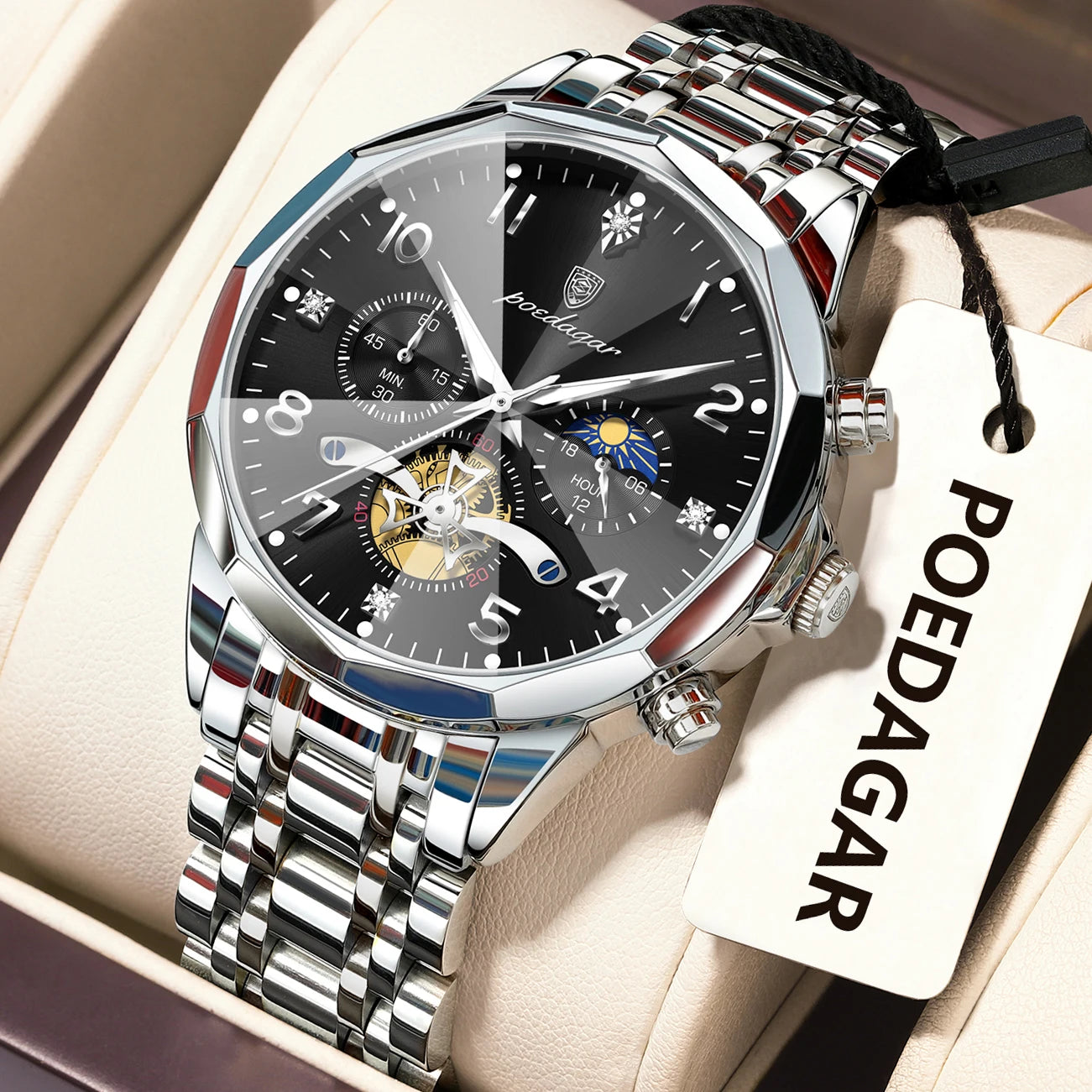 POEDAGAR Luxury Men’s Watch – Chronograph Waterproof Stainless Steel Quartz