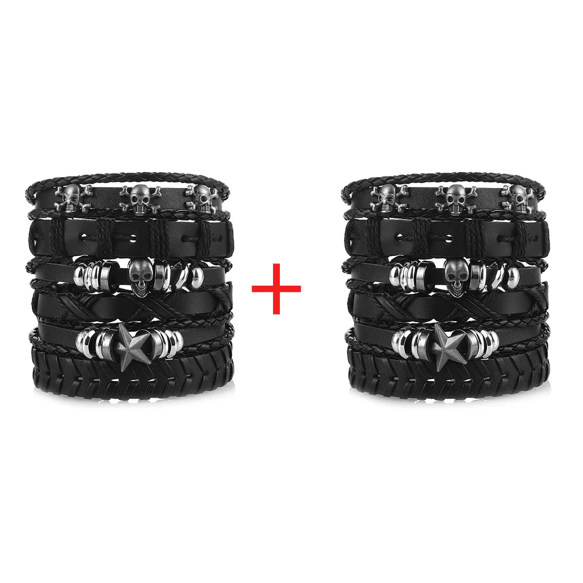 Fashion Bracelet Viking  Bracelet For Men Hand Bracelets Woven Skull Hand Jewelry Adjustable Leather Set viking man bracelet