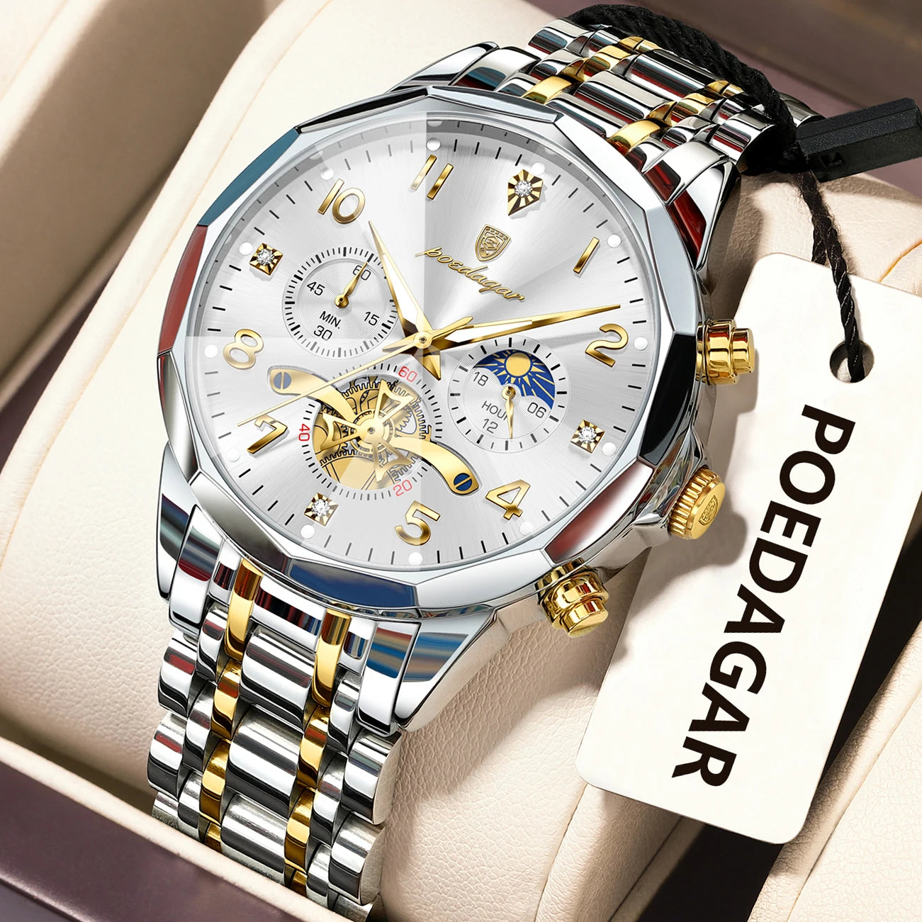 POEDAGAR Luxury Men’s Watch – Chronograph Waterproof Stainless Steel Quartz