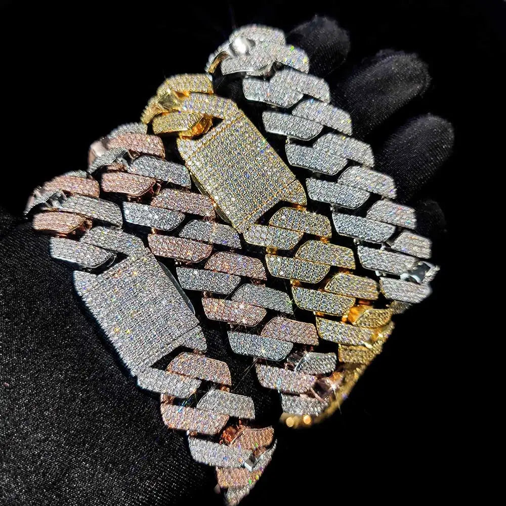 Hip Hop Jewelry 20mm Thick Cuban Link Chain Crystal Miami Gold Silver Two Color Iced Out CZ Cuban Chain Necklace
