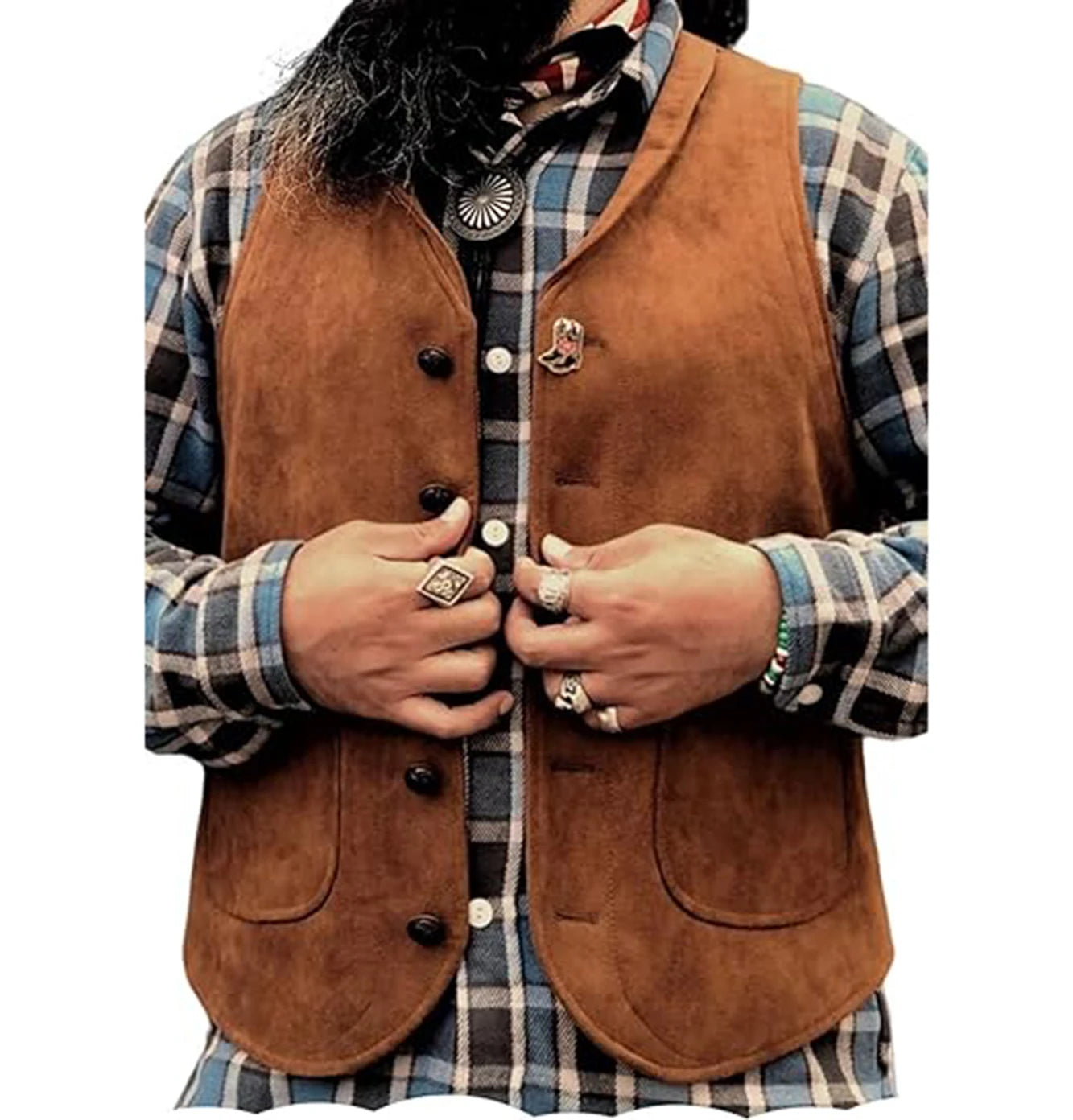 Men's Suede Leather Vest Cowhide Waistcoat Man Western Cowboy Vests with Pockets