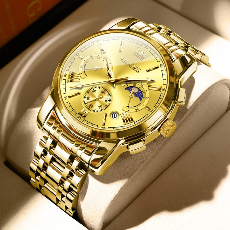 OLEVS Men’s Watch – Moon Phase Chronograph Waterproof Quartz Business Watch
