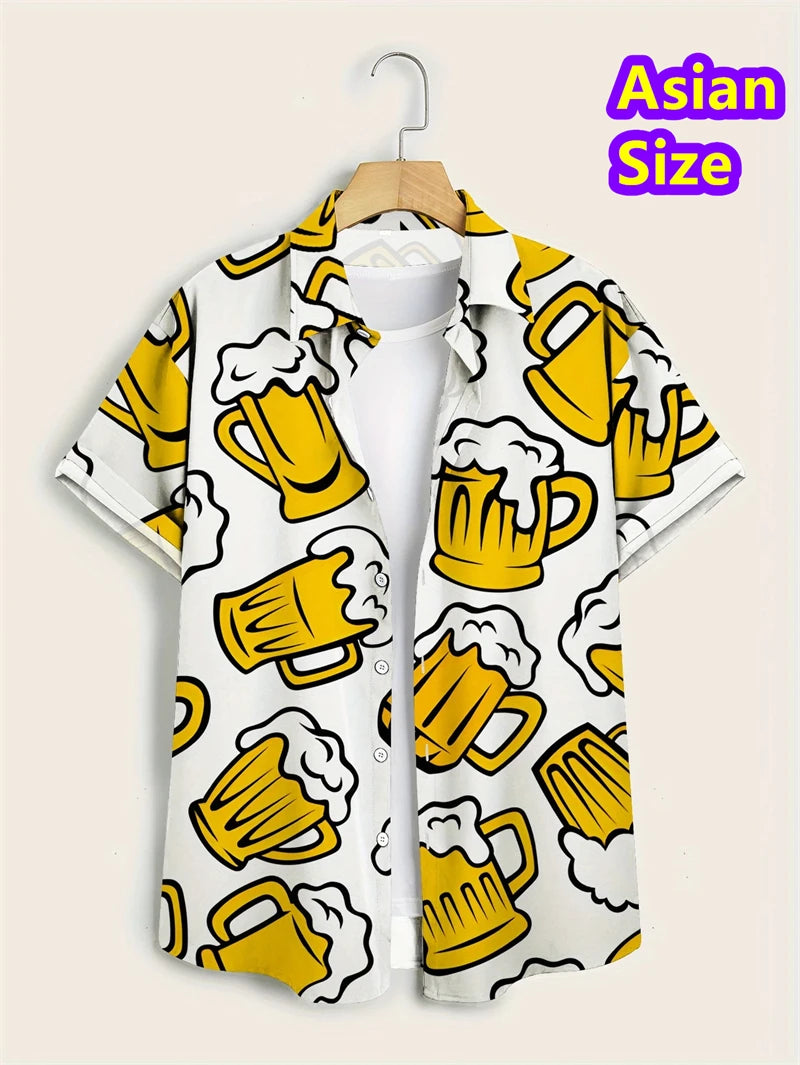 Hawaiian Shirt Man Streetwear Car Beer 3d Print Graphic Street Beach Men's Shirt Casual Short Sleeves Button-down Shirt Man Top